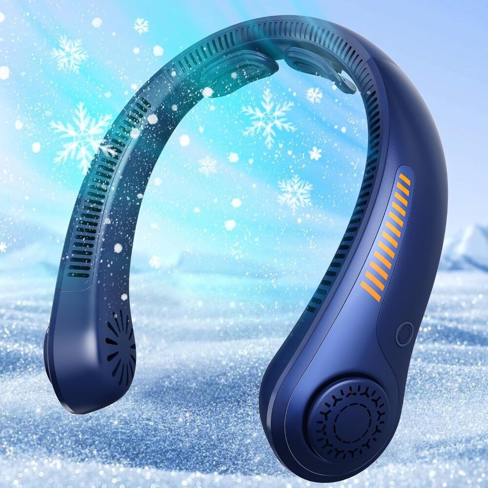 Personal Neck Fan Rechargeable 5-Speed Quiet Lightweight Cooling Blue